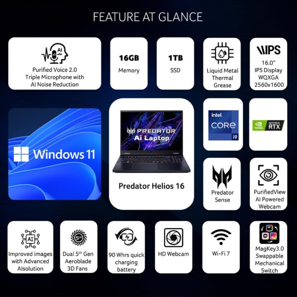 Acer Predator Helios 16,14th Gen i9 Processor (1 TB SSD/ RTX 4070)WQXGA Display - Image 2